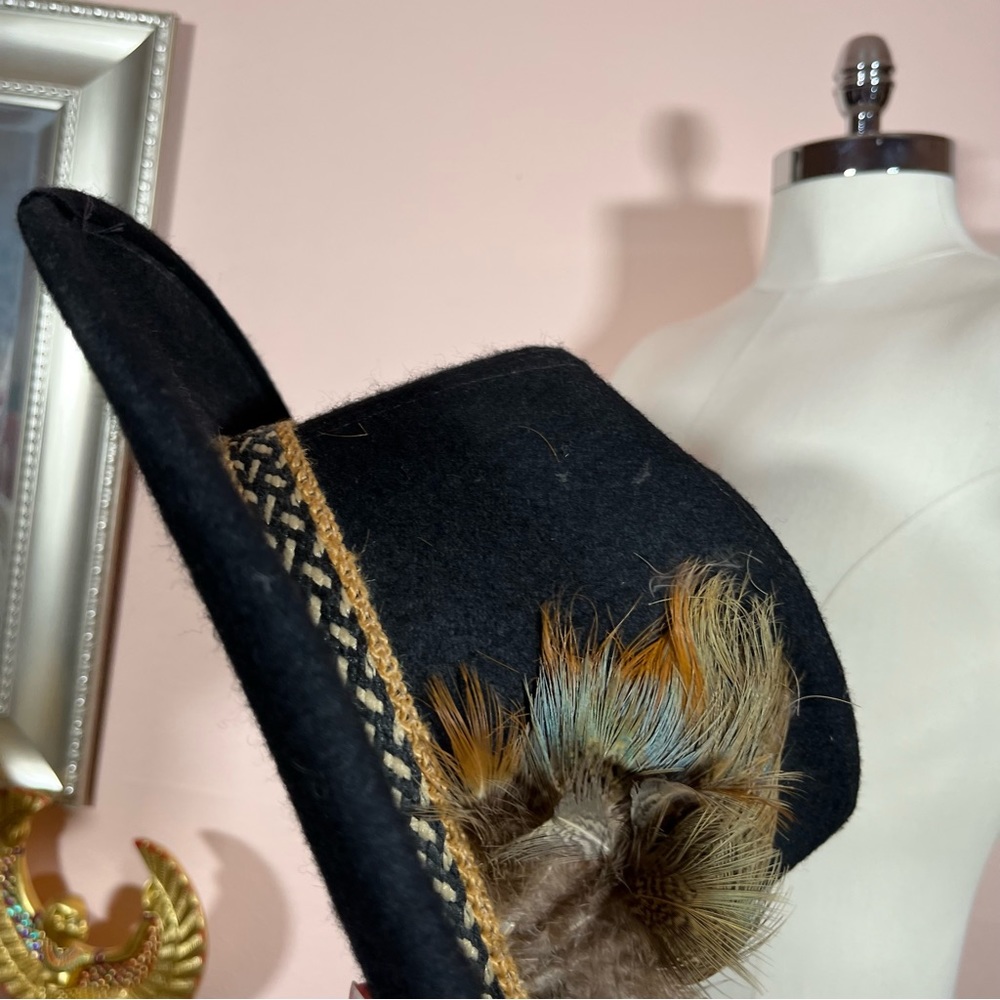 Vintage Black Felt Double Feather Western Cowboy Hat eclectic grandpa festival - Picture 8 of 17